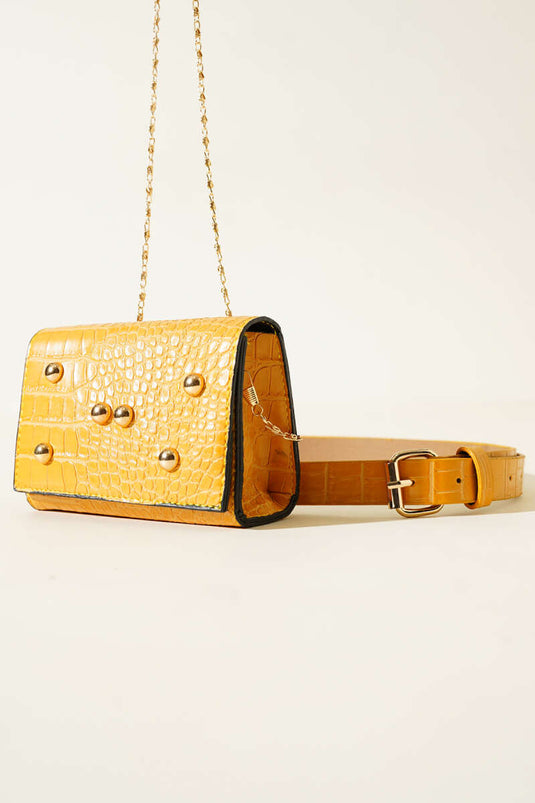 Sac banane magnétique à motif crocodile moutarde