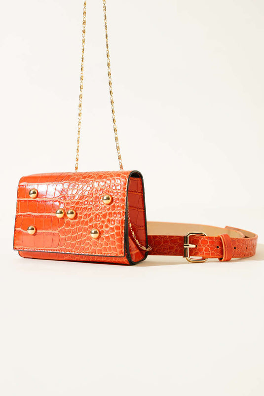 Sac banane magnétique à motif crocodile orange