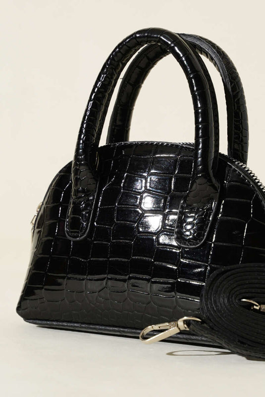 Crocodile Pattern Patent Leather Mini Bag Black