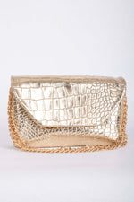 Sac Clutch Chaîne À Motif Crocodile Or