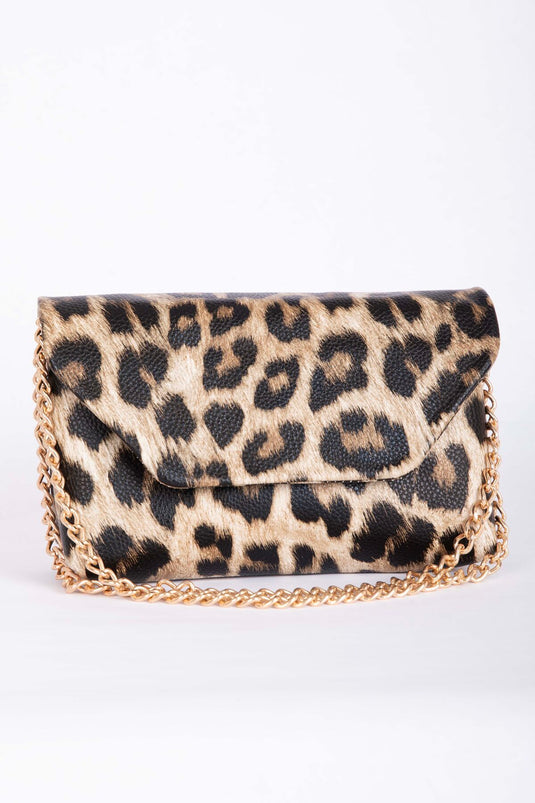 Sac pochette à chaîne à motif crocodile léopard