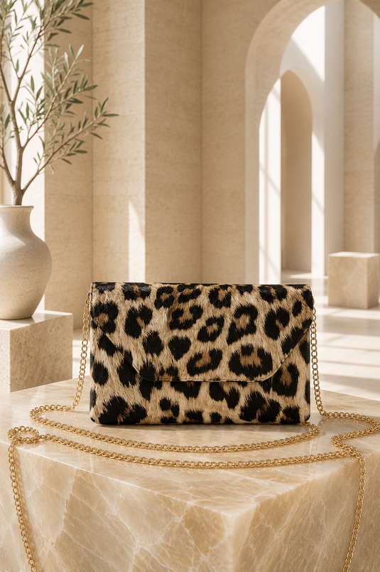 Kroko patroon clutch tas met kettingriem luipaardprint