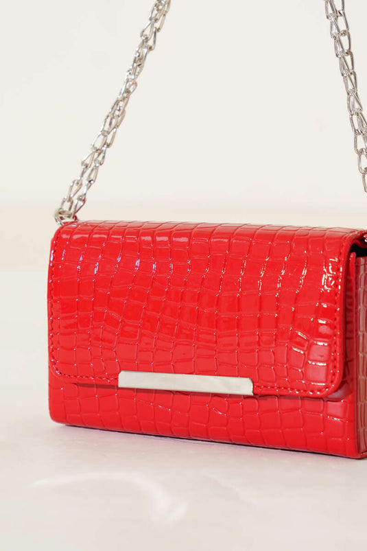 Crocodile Magnetic Chain Shoulder Bag Red