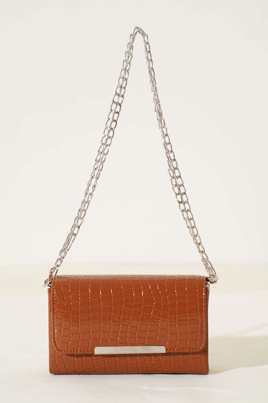 Crocodile Magnetic Chain Strap Bag Tan