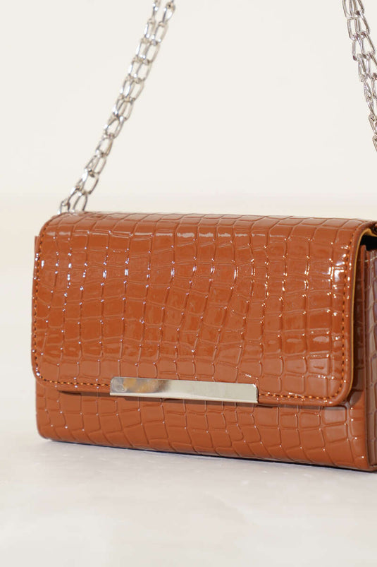 Crocodile Magnetic Chain Strap Bag Tan