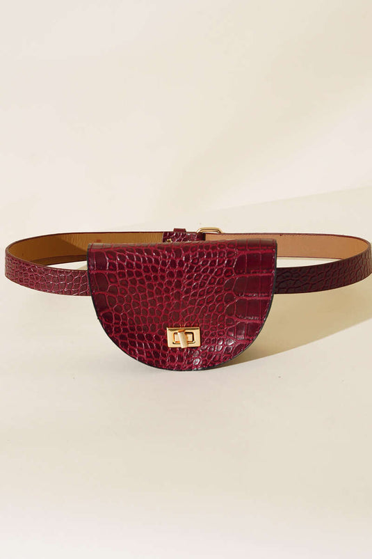 Ovale Gürteltasche aus Krokodilleder, bordeauxrot