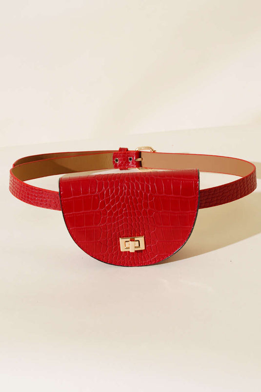 Krokodil-Oval-Bauchtasche Rot