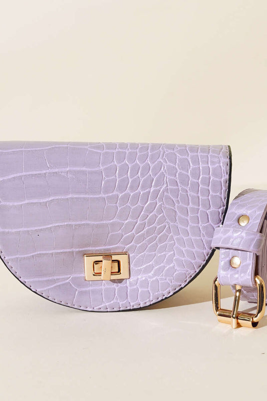 Ovale Bauchtasche aus Krokodilleder, Flieder