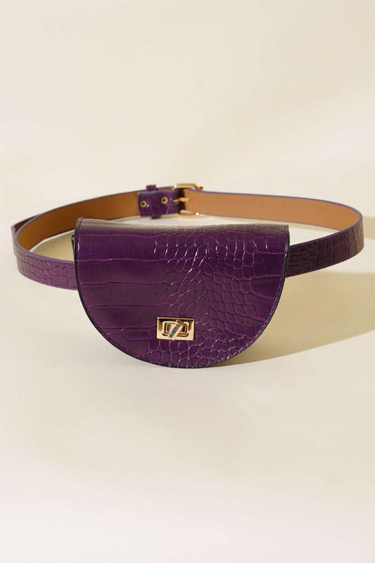 Ovale Bauchtasche aus Krokodilleder, Lila