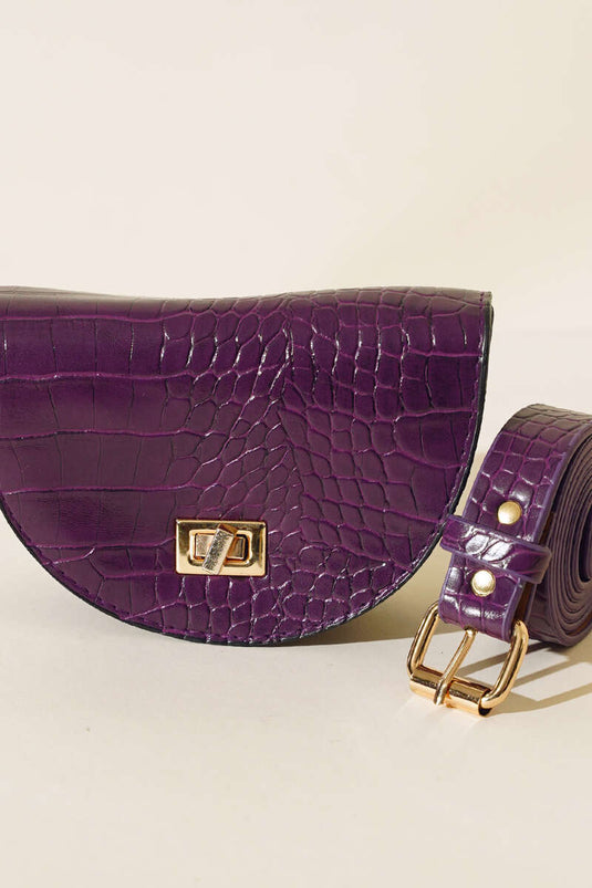 Ovale Bauchtasche aus Krokodilleder, Lila