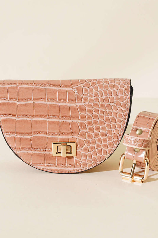Kroko Oval Bel Çantası Pudra