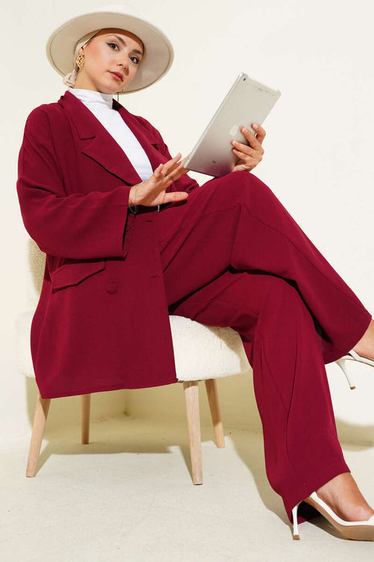 Kruvaze Basic İkili Takım Bordo