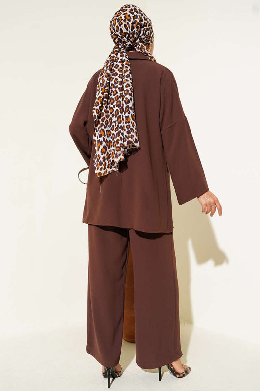 Double Breasted Basic Two Piece Suit Brown