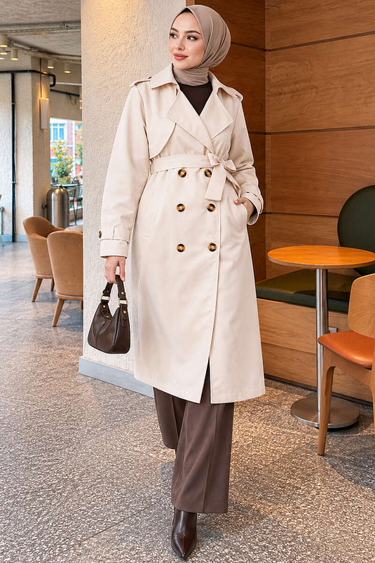Trench Lungo Con Bottoni Beige