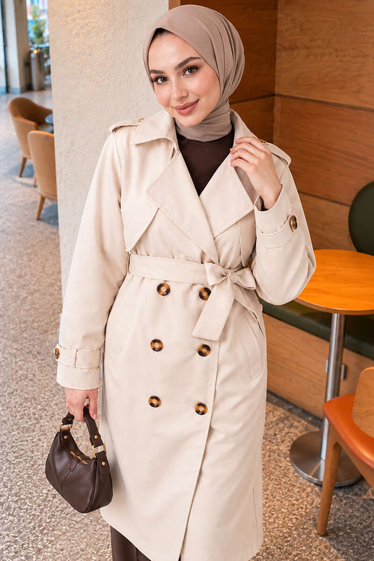 Trench Lungo Con Bottoni Beige