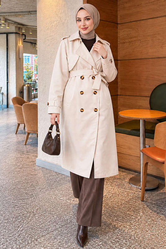 Trench Lungo Con Bottoni Beige