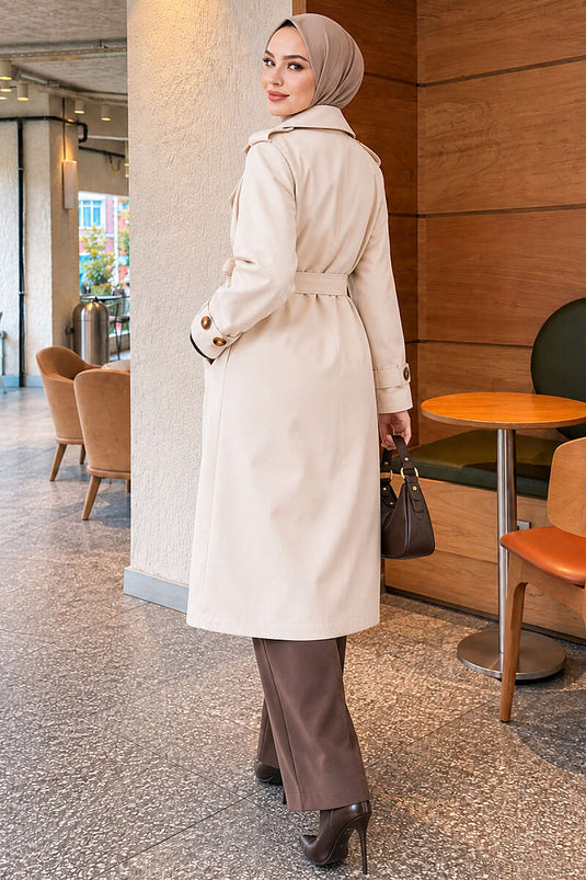 Trench Lungo Con Bottoni Beige