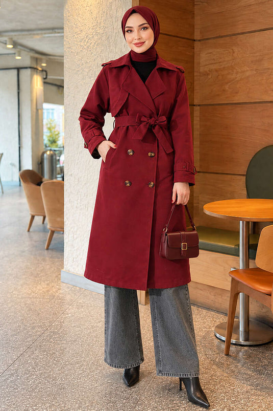 Trench Lungo Con Bottoni Borgogna
