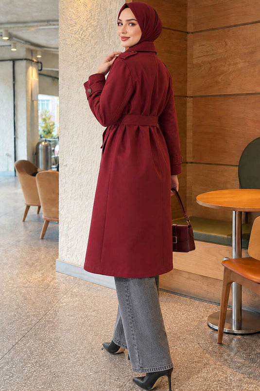 Trench Lungo Con Bottoni Borgogna