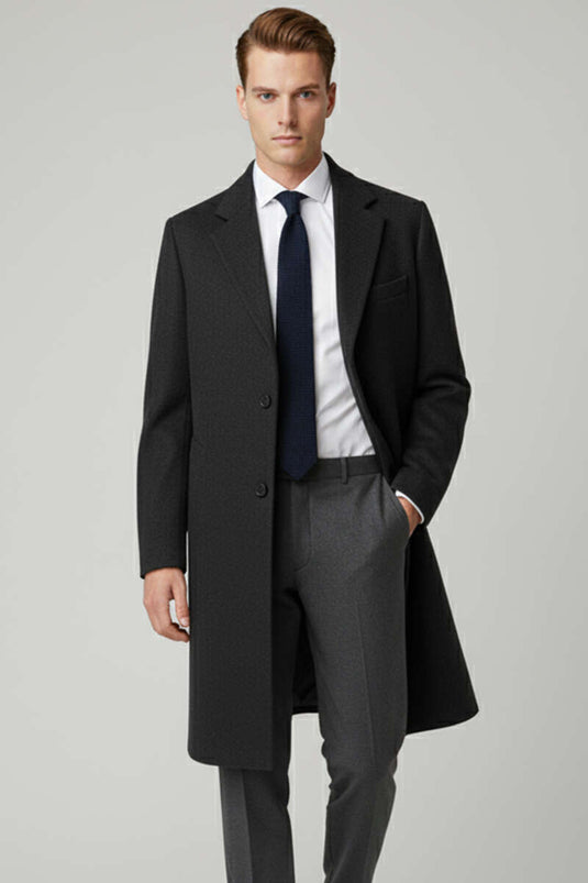 Men's Double-Breasted Two-Button Cashmere Coat, Anthracite