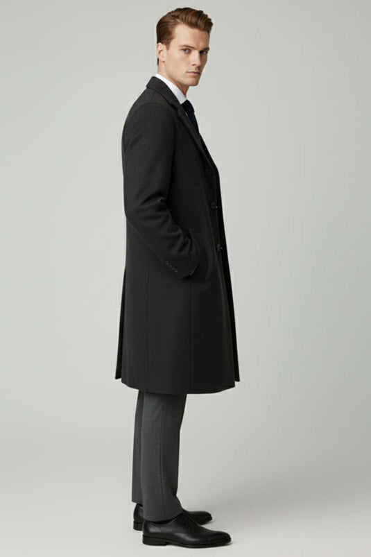 Men's Double-Breasted Two-Button Cashmere Coat, Anthracite