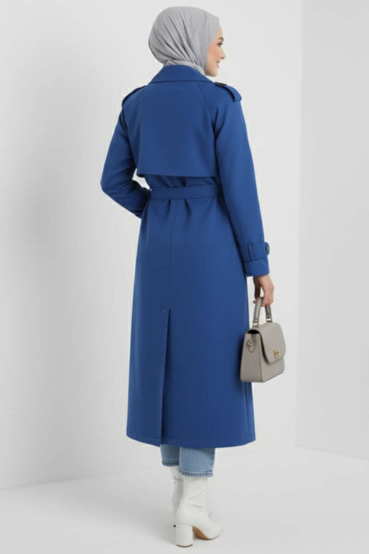 Double-Breasted Cape Belted Trench Coat Indigo