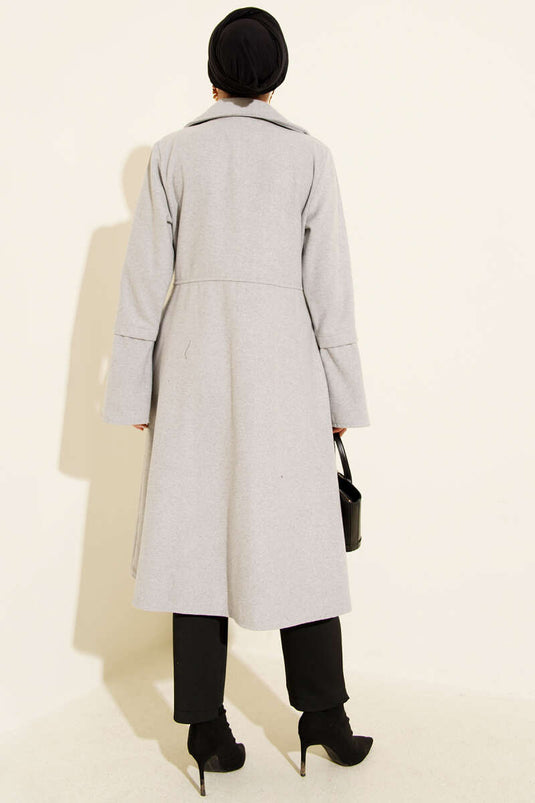 Kruvaze Yaka Asimetrik Kaşe Kaban Gri