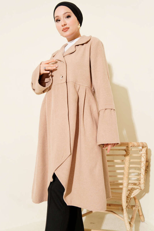 Double-Breasted Asymmetrical Cashmere Coat Latte