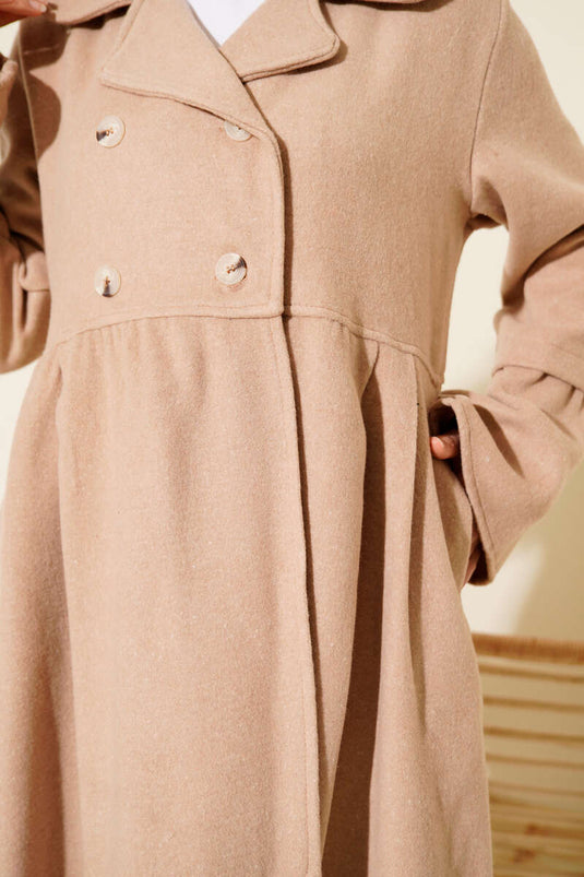 Double-Breasted Asymmetrical Cashmere Coat Latte