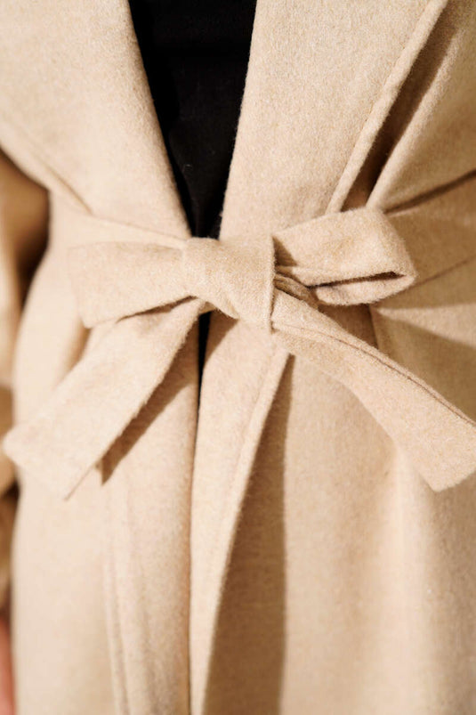 Double Breasted Balloon Sleeve Belted Coat Beige