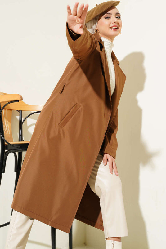 Trench-Coat Ceinturé à Col Double Boutonnage Tan