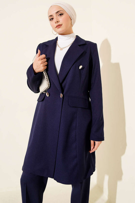 Veste blazer croisée, costume deux pièces bleu marine