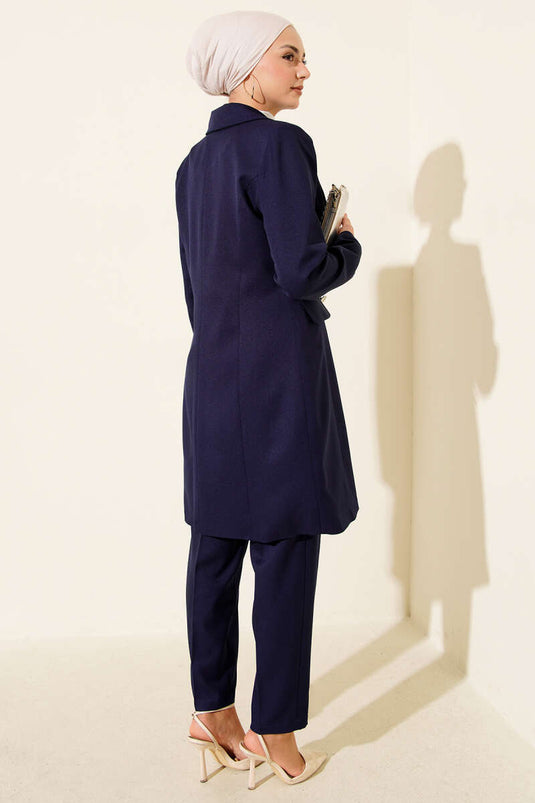 Veste blazer croisée, costume deux pièces bleu marine