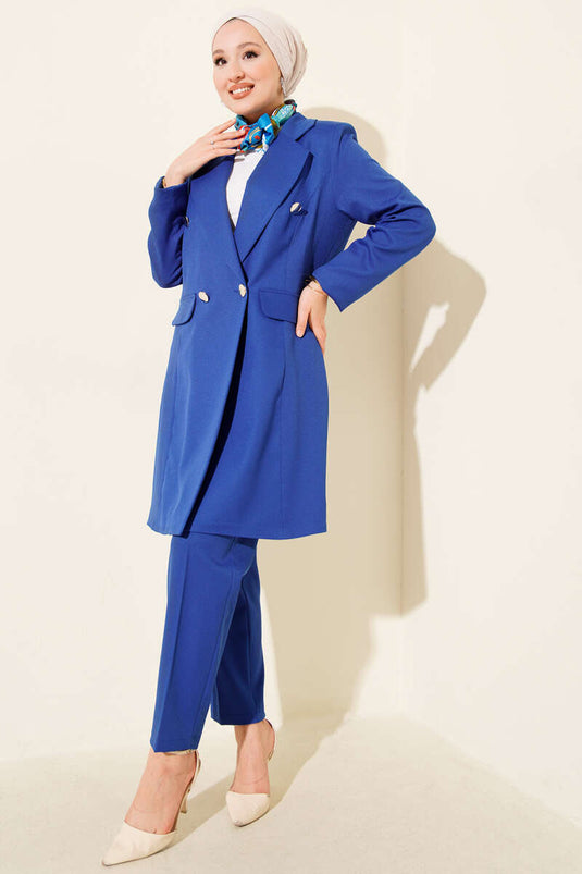 Veste blazer croisée et costume deux pièces bleu saxon