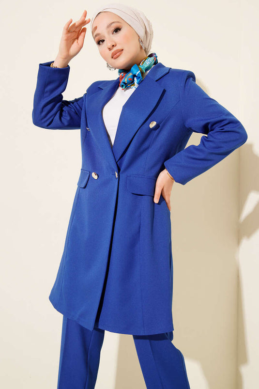 Veste blazer croisée et costume deux pièces bleu saxon