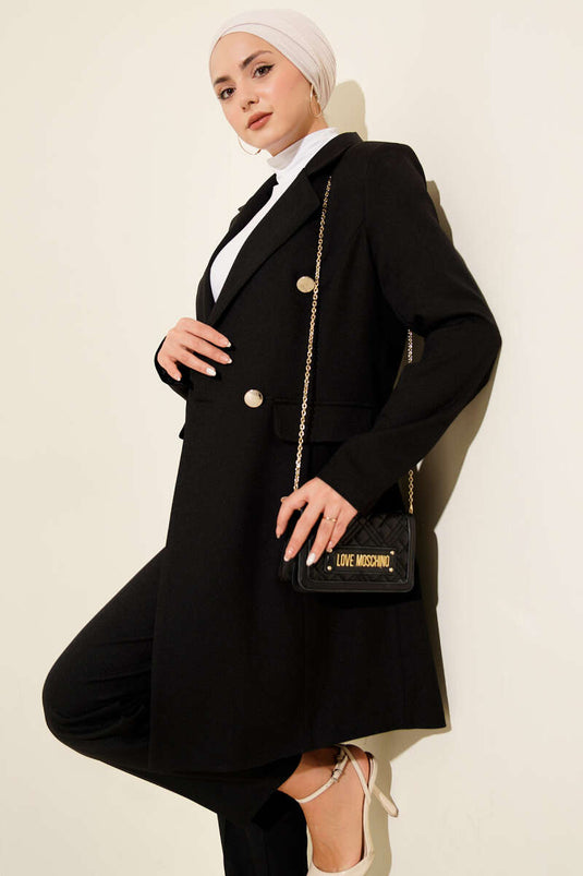 Ensemble Deux Pièces avec Blazer à Col Croisé Noir
