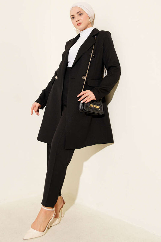 Completo doppio con blazer a collo incrociato nero