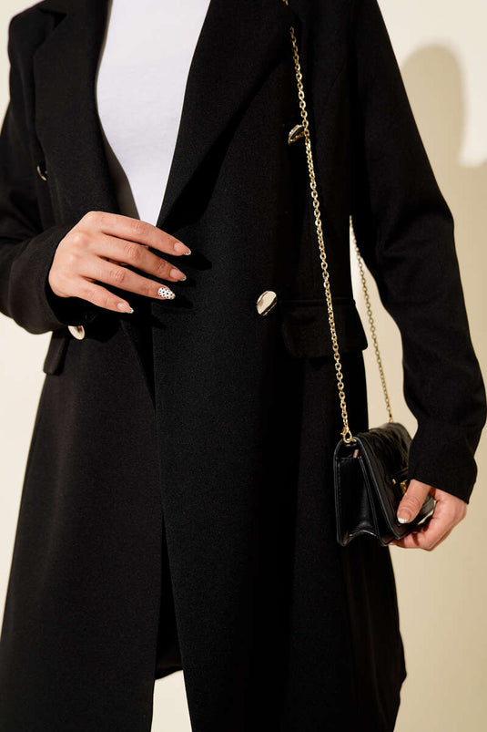 Ensemble Deux Pièces avec Blazer à Col Croisé Noir