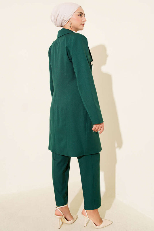 Veste blazer croisée, costume deux pièces vert émeraude