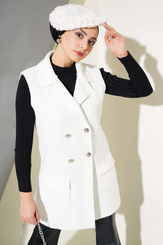 Gilet Boucle Col Double Boutonnage Blanc