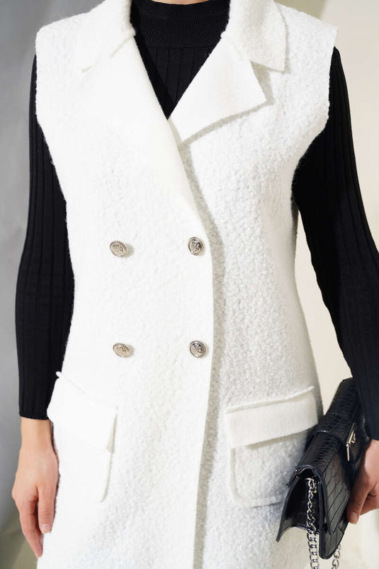 Gilet Boucle Col Double Boutonnage Blanc