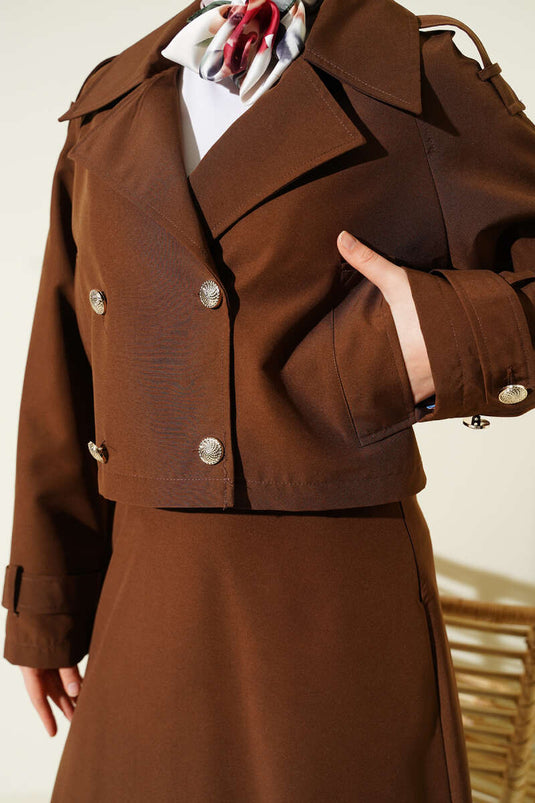 Ensemble veste et jupe croisées marron deux pièces