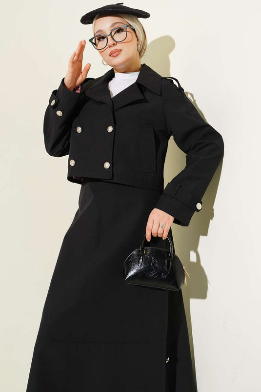 Ensemble veste et jupe croisées noir deux pièces