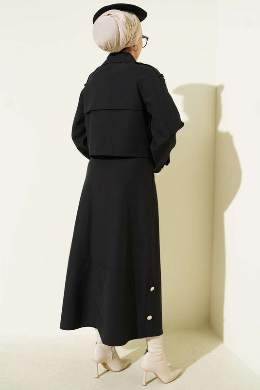 Ensemble veste et jupe croisées noir deux pièces