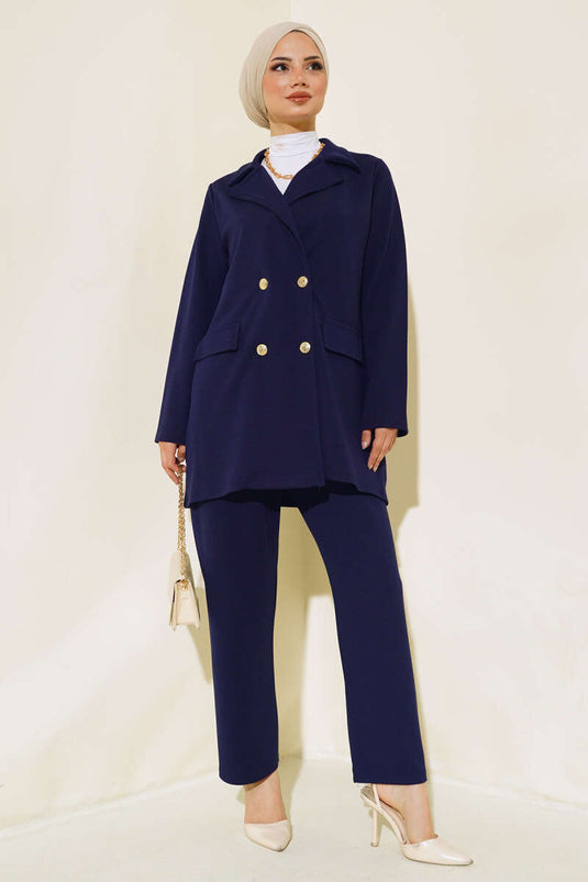 Costume Double Col Croisé avec Veste Bleu Marine