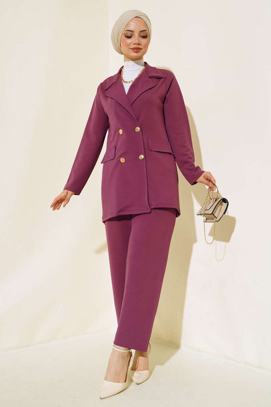 Costume Double Col Croisé avec Veste Magenta