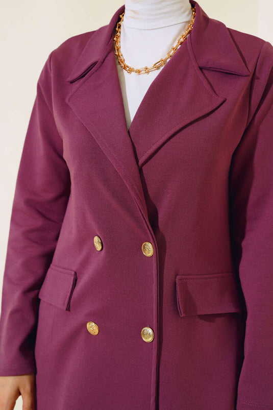 Costume Double Col Croisé avec Veste Magenta