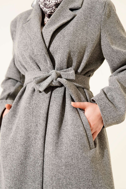 Kruvaze Yaka Cepli Kaşe Kaban Füme