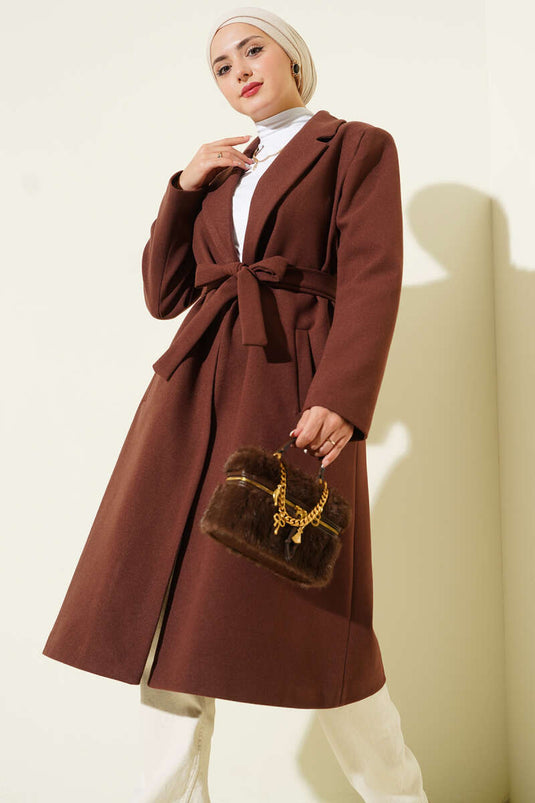 Double-breasted Collar Pocketed Cashmere Coat Chestnut