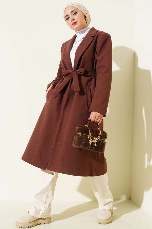 Double-breasted Collar Pocketed Cashmere Coat Chestnut